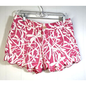 Lilly Pulitzer Buttercup Shorts 2 Light My Fire Pink White Dragonfly Scallop Hem